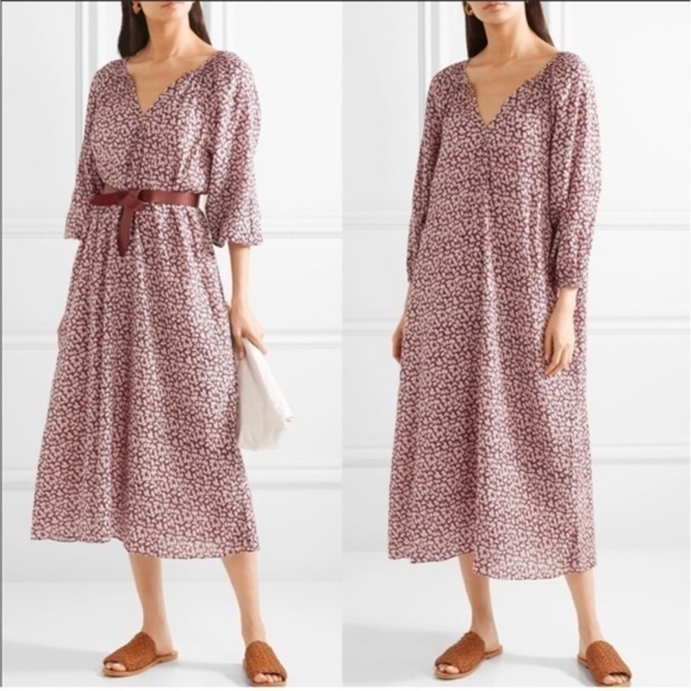 The Great. Dress The Derby Midi in Maroon Shadow Floral